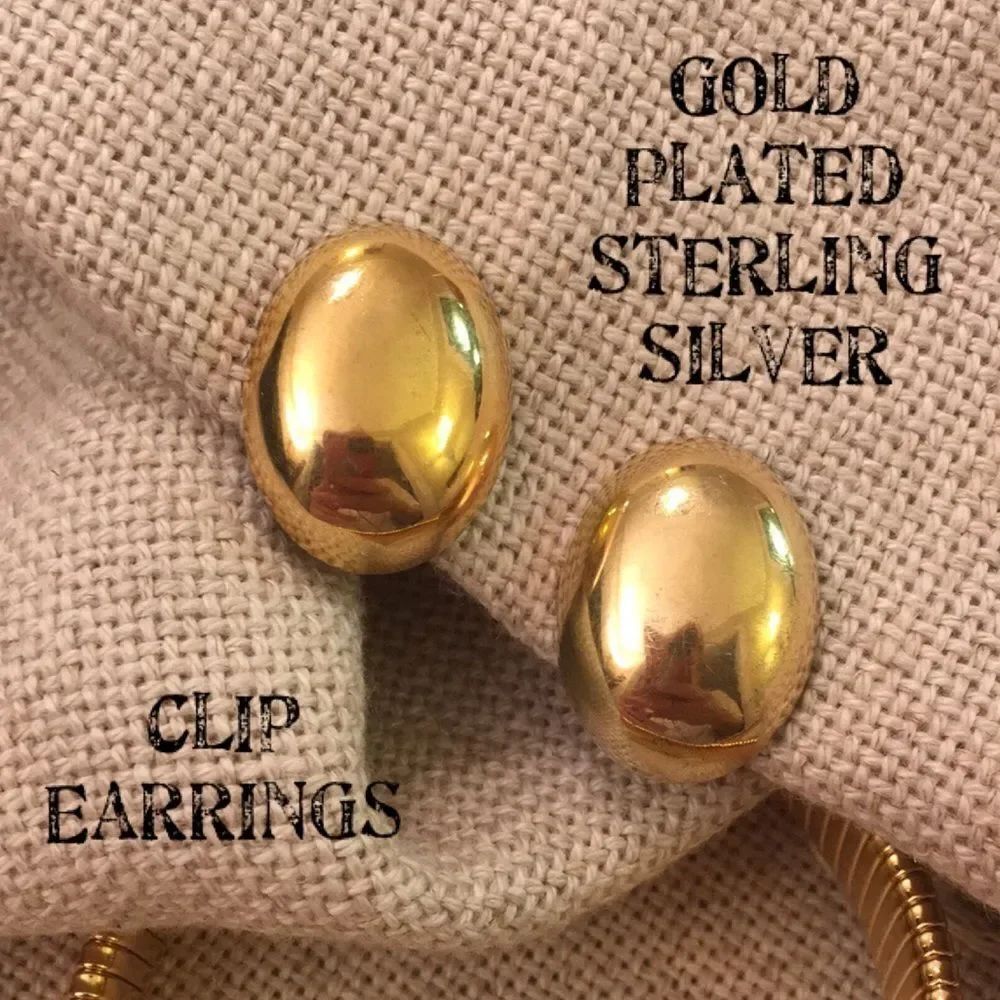 BEAU Goldplated Sterling Oval Button Clip Earrings